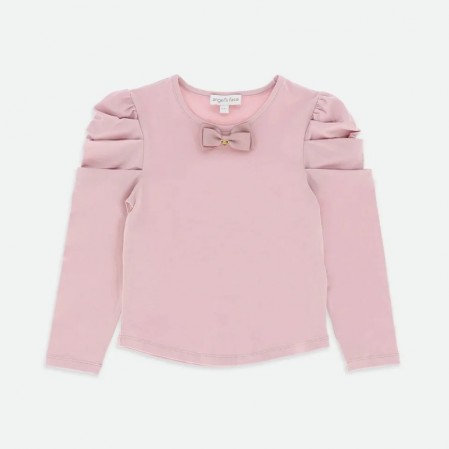 Bluza copii Angels face pentru fata cu fundita si maneci bufante