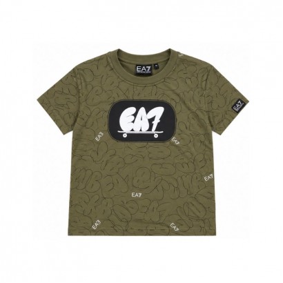 Tricou copii EA7 pentru baiat cu print de efect si logo