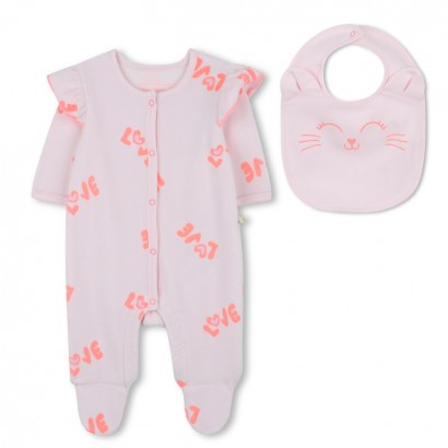 Salopeta bebe Billieblush pentru fetita cu volanase si baveta