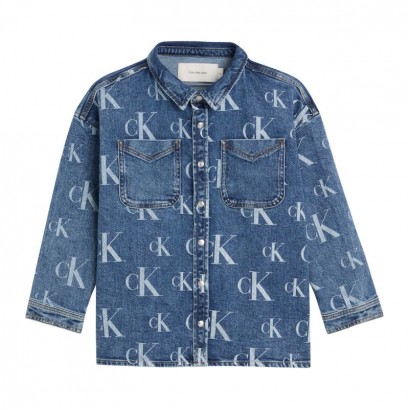 Camasa de blugi copii Calvin Klein pentru baiat cu print logo