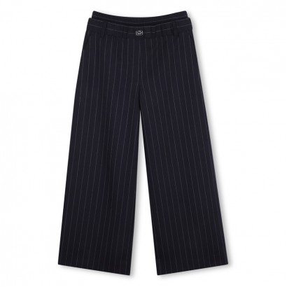 Pantaloni copii DKNY pentru fata cu picior larg si logo metalic