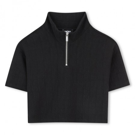 Tricou scurt copii DKNY pentru fata cu guler inalt si fermoar