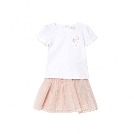 Set bebe 2p Guess pentru fetita tricou si fusta cu paiete
