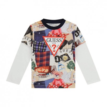 Bluza copii Guess pentru baiat cu print de efect si logo