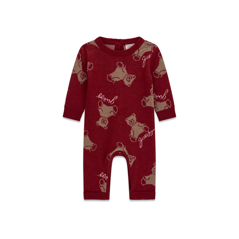 Salopeta tricot bebe Guess unisex cu ursuleti si logo