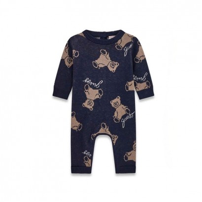 Salopeta tricot bebe Guess unisex cu ursuleti si logo