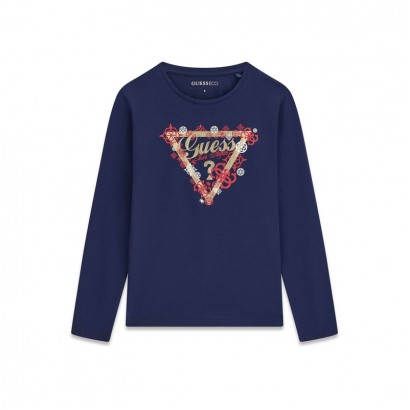 Bluza copii Guess pentru fata cu maneca lunga si aplicatie cu logo