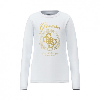 Bluza copii Guess pentru fata cu maneca lunga cu inscriptie si logo