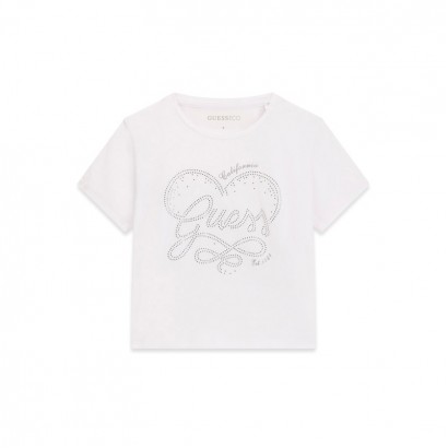 Tricou copii Guess pentru fata cu logo mare cu pietricele