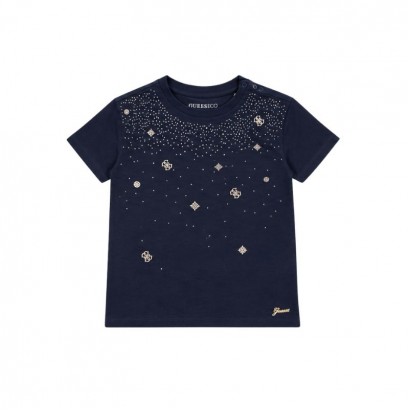 Tricou copii Guess pentru fata cu logo si pietricele