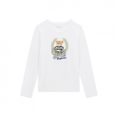 Bluza copii Guess pentru fata cu maneca lunga cu logo si ursulet