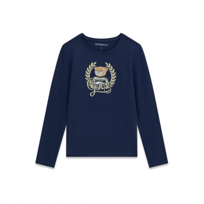 Bluza copii Guess pentru fata cu maneca lunga cu logo si ursulet
