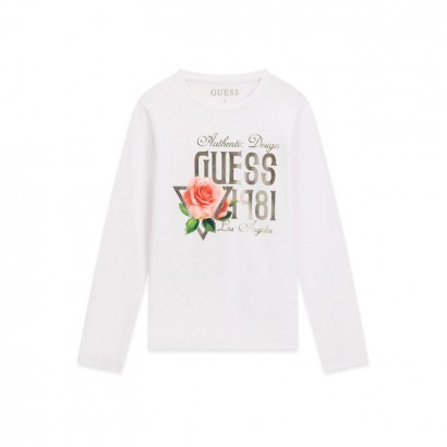 Bluza copii Guess pentru fata cu maneca lunga cu logo si trandafir