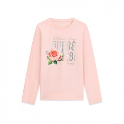 Bluza copii Guess pentru fata cu maneca lunga cu logo si trandafir