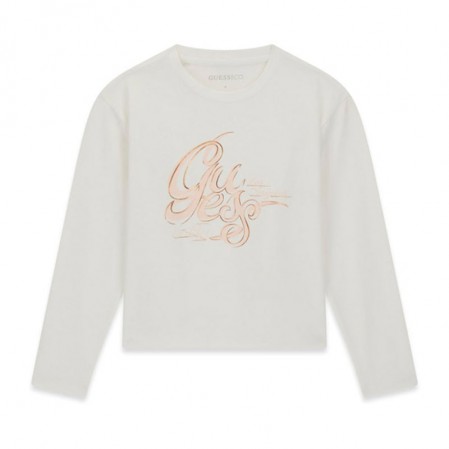 Bluza copii Guess pentru fata cu maneca lunga cu inscriptie logo