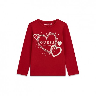 Bluza bumbac copii Guess pentru fata cu logo si inimi