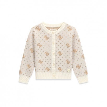 Cardigan tricotat copii Guess pentru fata cu logo print si nasturi