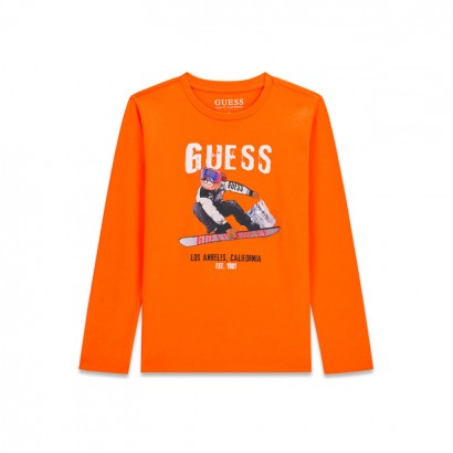 Bluza copii Guess de baiat maneca lunga cu logo inscriptie si ursulet