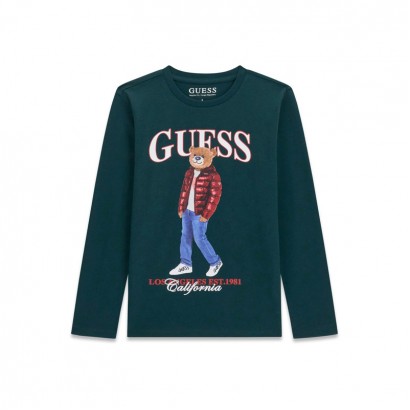 Bluza copii Guess de baiat maneca lunga cu logo inscriptie si ursulet