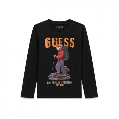 Bluza copii Guess de baiat maneca lunga cu logo inscriptie si ursulet