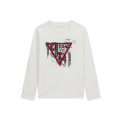 Bluza bumbac copii Guess pentru baiat cu maneci lungi si logo