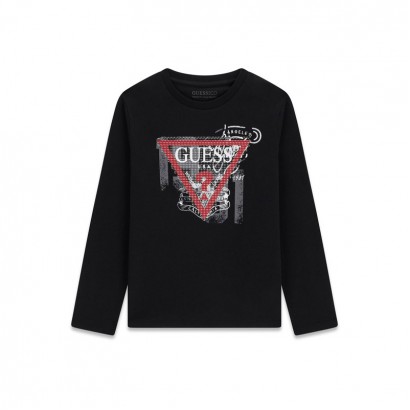Bluza bumbac copii Guess pentru baiat cu maneci lungi si logo