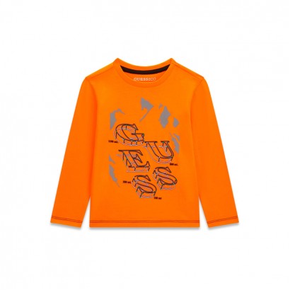 Bluza bumbac copii Guess pentru baiat cu maneca lunga si logo stilat