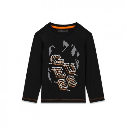 Bluza bumbac copii Guess pentru baiat cu maneca lunga si logo stilat