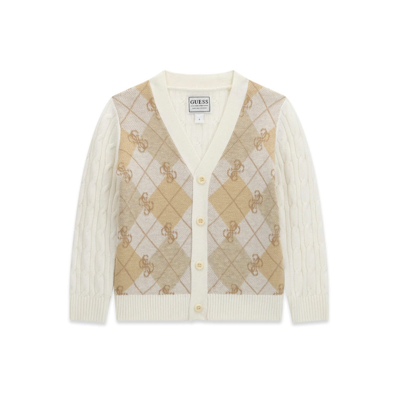 Cardigan tricotat copii Guess pentru baiat cu romburi