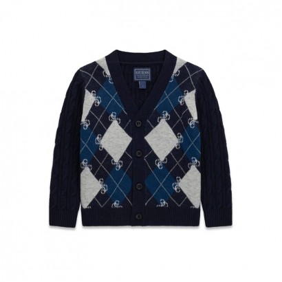 Cardigan tricotat copii Guess pentru baiat cu romburi
