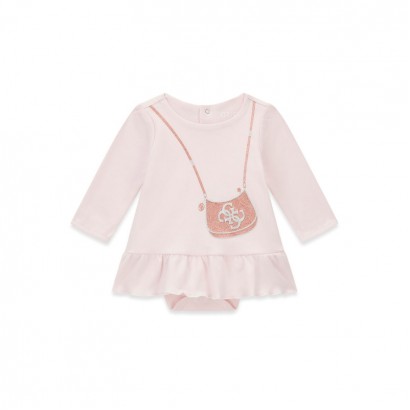 Rochita bebe Guess de fetita cu maneca lunga si inscriptie sclipitoare