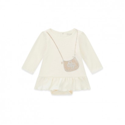 Rochita bebe Guess de fetita cu maneca lunga si inscriptie sclipitoare