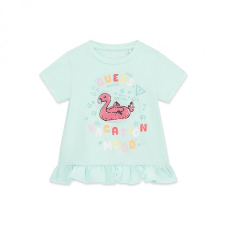 Tricou bebe Guess pentru fetita cu aplicatie si volanase