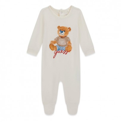 Salopeta bebe Guess unisex cu aplicatie de ursulet
