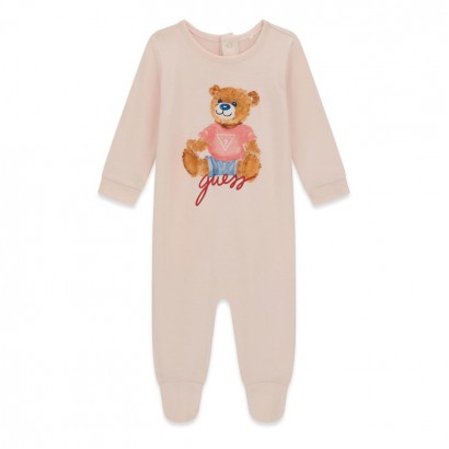 Salopeta bebe Guess unisex cu aplicatie de ursulet