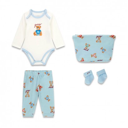 Set bebe Guess unisex 4 piese cu trusa si sosete