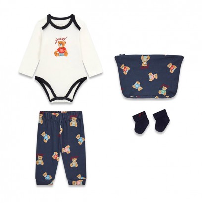 Set bebe Guess unisex 4 piese cu trusa si sosete