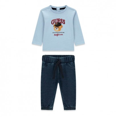 Set bebe Guess pentru baiat 2 piese cu aplicatie ursulet