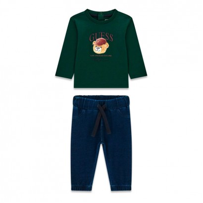 Set bebe Guess pentru baiat 2 piese cu aplicatie ursulet