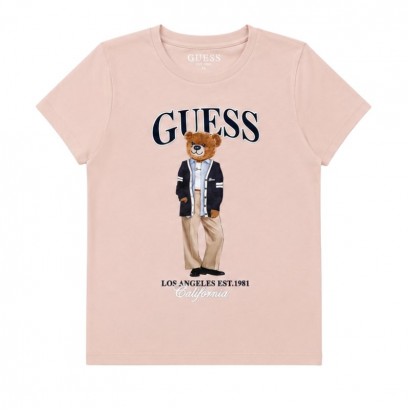 Tricou copii Guess pentru fata cu aplicatie ursulet si logo
