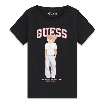 Tricou copii Guess pentru fata cu aplicatie ursulet si logo