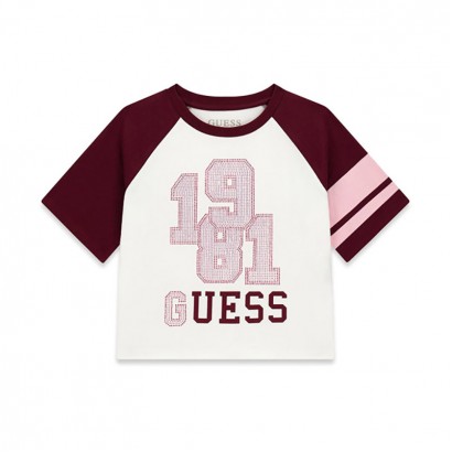 Tricou scurt copii Guess pentru fata cu logo si inscriptie 1981