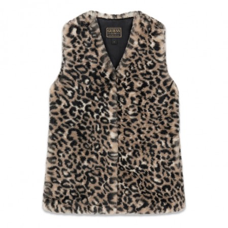 Vesta copii Guess pentru fata din blana ecologica cu leopard print
