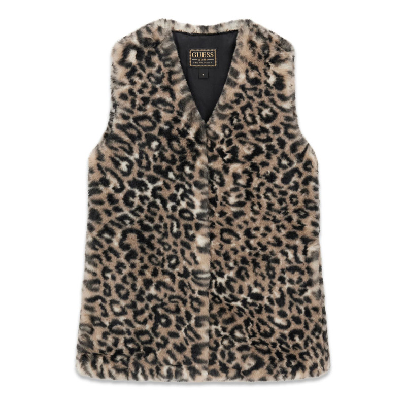 Vesta copii Guess pentru fata din blana ecologica cu leopard print