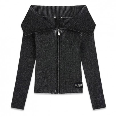 Cardigan copii Guess pentru fata cu guler mare si fermoar