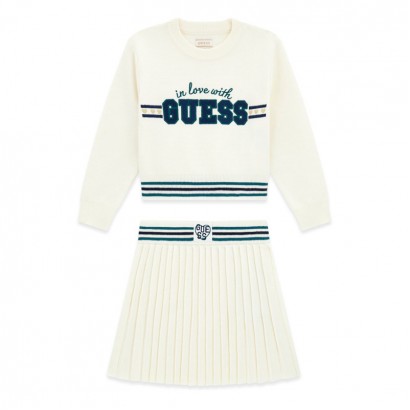 Set copii Guess pentru fata 2 piese cu fusta plisata si logo