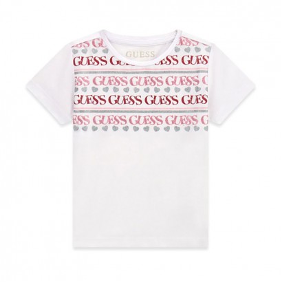 Tricou copii Guess pentru fata cu print logo si inimi