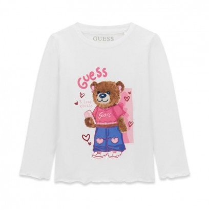 Bluza copii Guess pentru fata cu aplicatie ursulet si logo