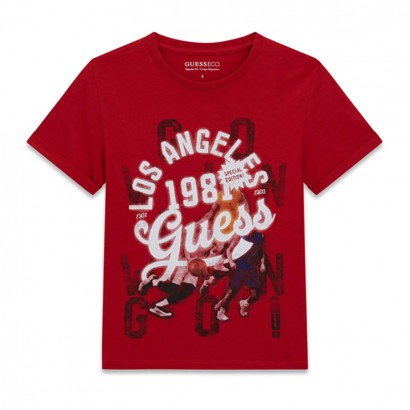 Tricou copii Guess pentru baiat cu logo si decolteu rotund