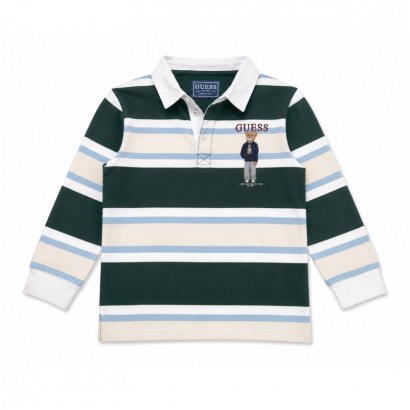 Bluza copii Guess pentru baiat cu guler, logo si ursulet